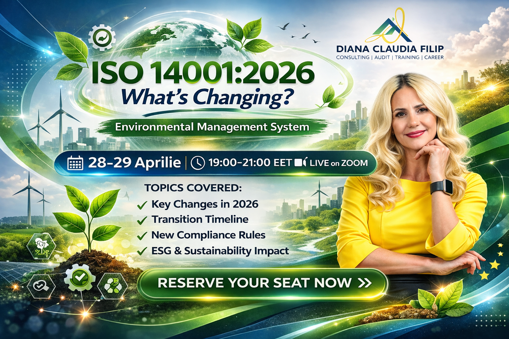 CURS DE TRANZIȚIE la ISO 14001:2026 (2 zile online pe ZOOM)